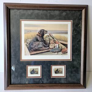 Louis Frisino 1990 West Virginia Signed Duck Stamp Print & Two Stamps Framed